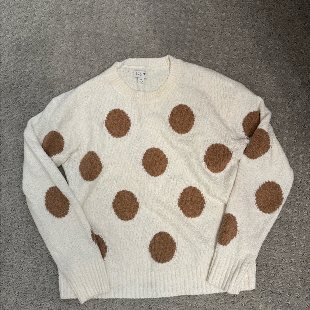 J. Crew Cream and Brown Dot Crewneck Sweater